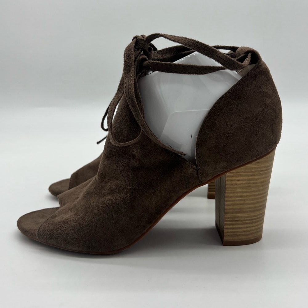 BC Born in California Vegan Suede-like Open Toe Chunky Heel Ankle Tie Bo…